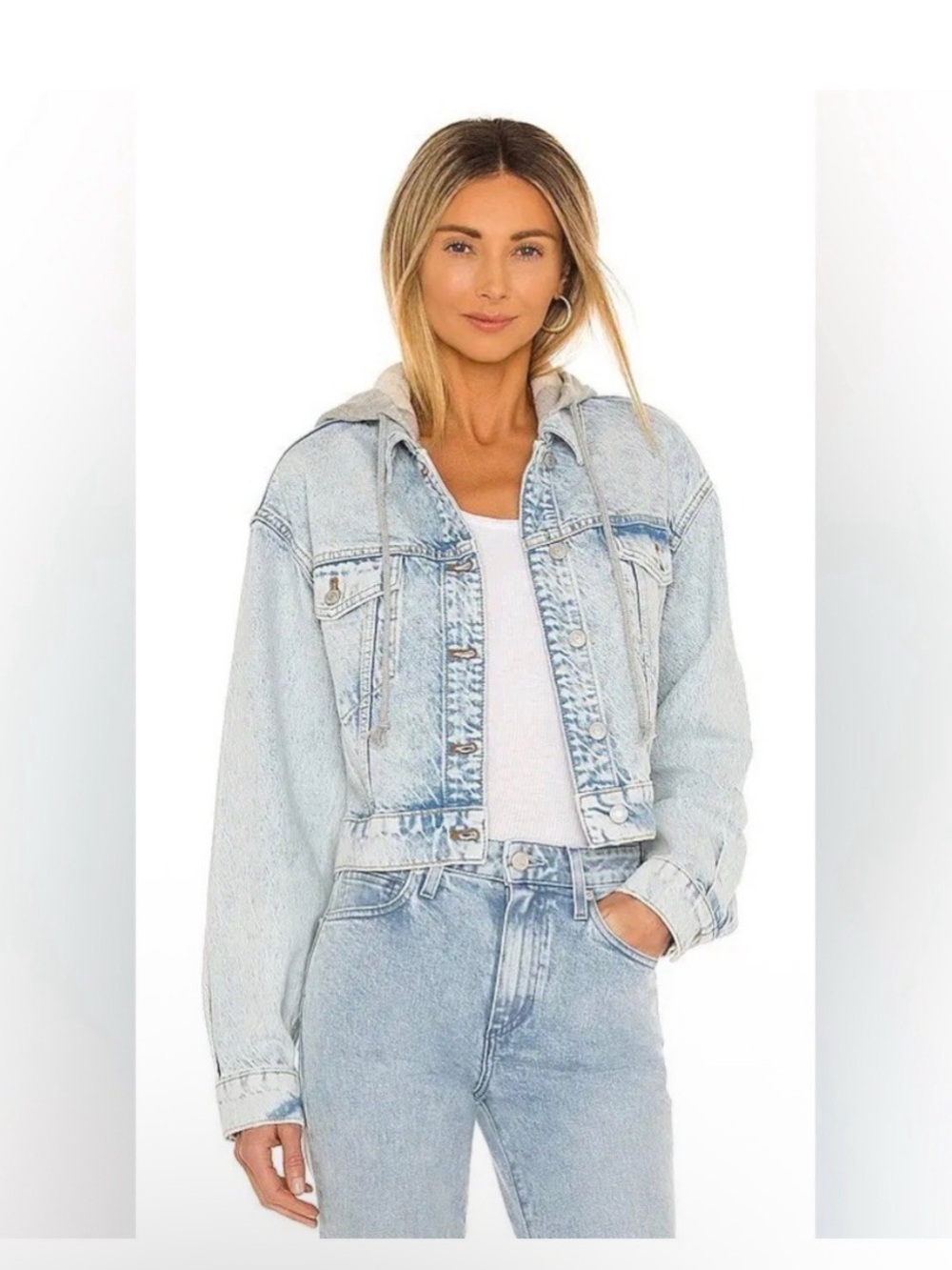 Free People We The Free Brando Cropped Denim Hoodie Jacket – Malta Wash – Size M
